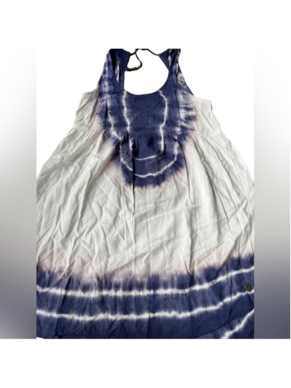 Roxy Blue White Tie Dye High Low Tank Dress Boho Beach Cover Up - Picture 4 of 12